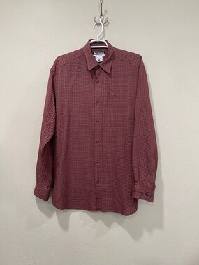 Columbia Sportswear men’s Burgundy Plaid Long-Sleeve Button-Down Shirt Large